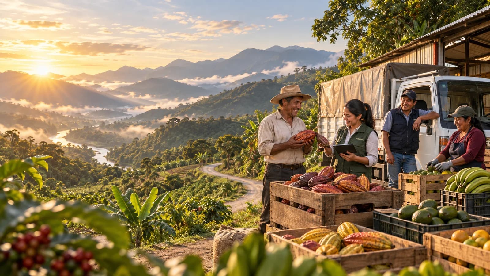 Productor, compradora, transportista y almacenera conectando la producción agrícola peruana