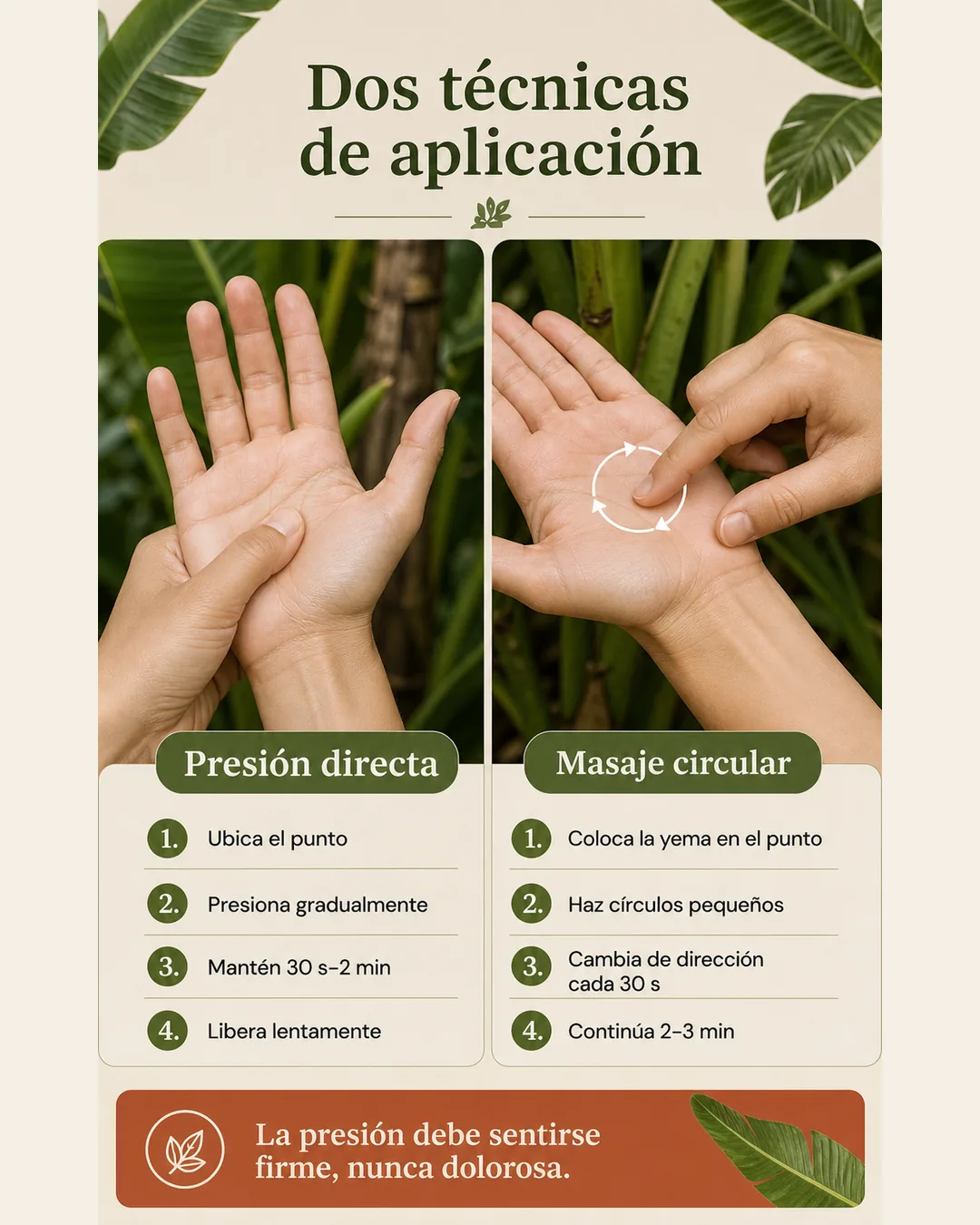 Comparación entre la técnica de presión directa y el masaje circular para aplicar acupresión de forma gradual y no dolorosa